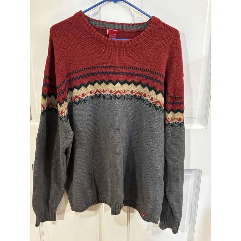 Levi's Mens 2XL Gray and Red Classic‎ Crewneck Sweater EUC